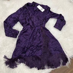 Zara fringe edge hem mini satin  dress